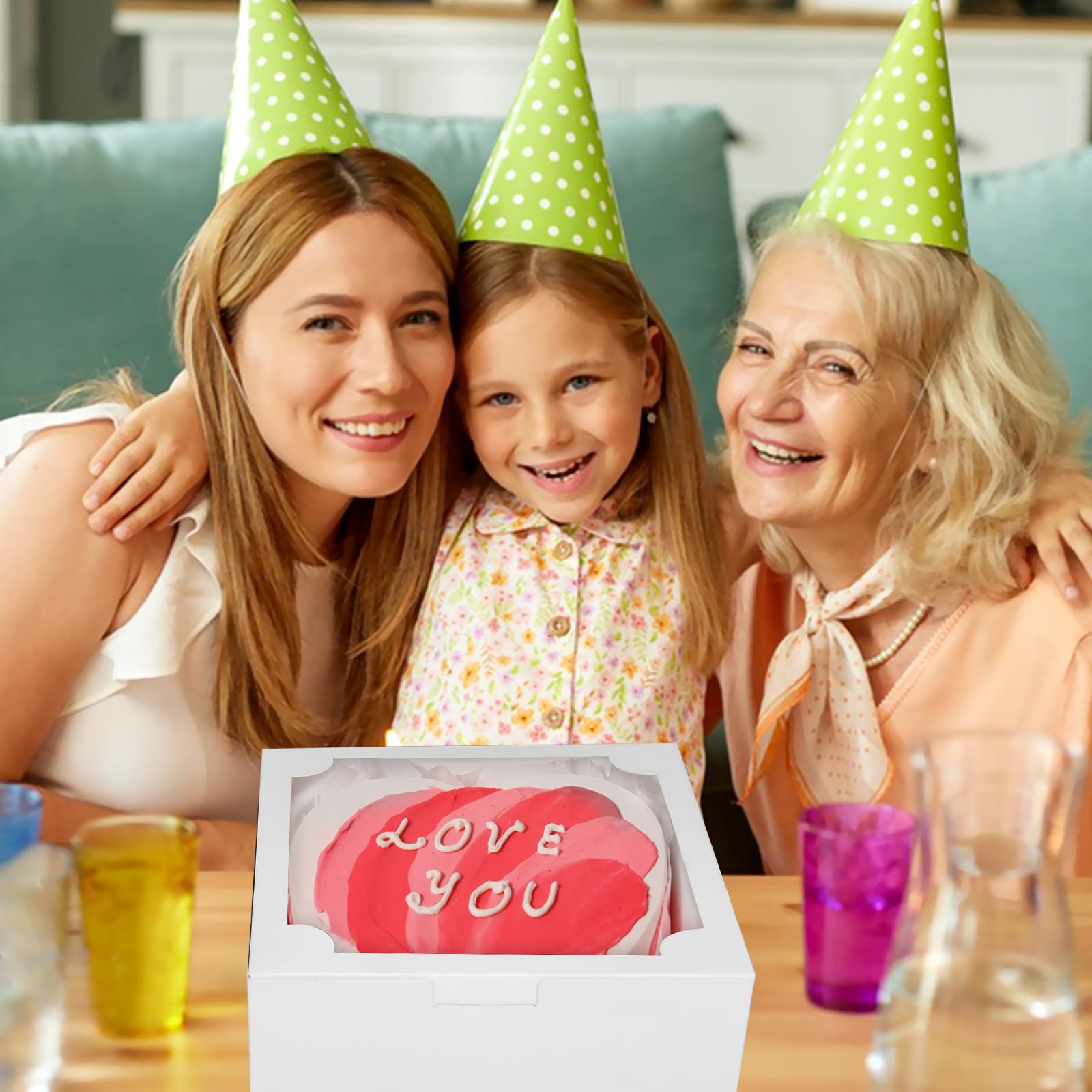 QULIT 50 cajas de panadería blancas de 8 x 8 x 2.5 pulgadas con ventana, cajas de pastelería, cajas de postre para galletas, macarrón, dona, magdalenas de chocolate, fresa y cupcakes