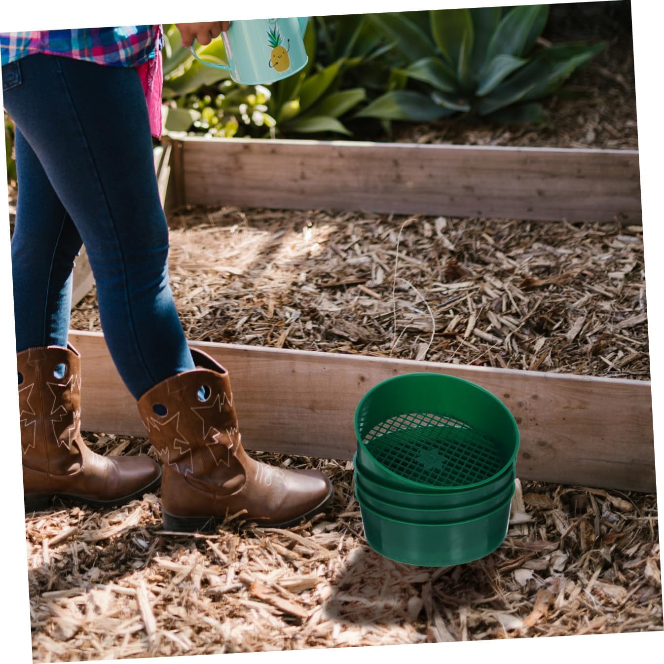 Kisangel 4pcs Green Plastic Soil Sifter Set for Gardening Multi-Use Sifting Pan for Soil Rocks and Planting Manual Strainer Handles