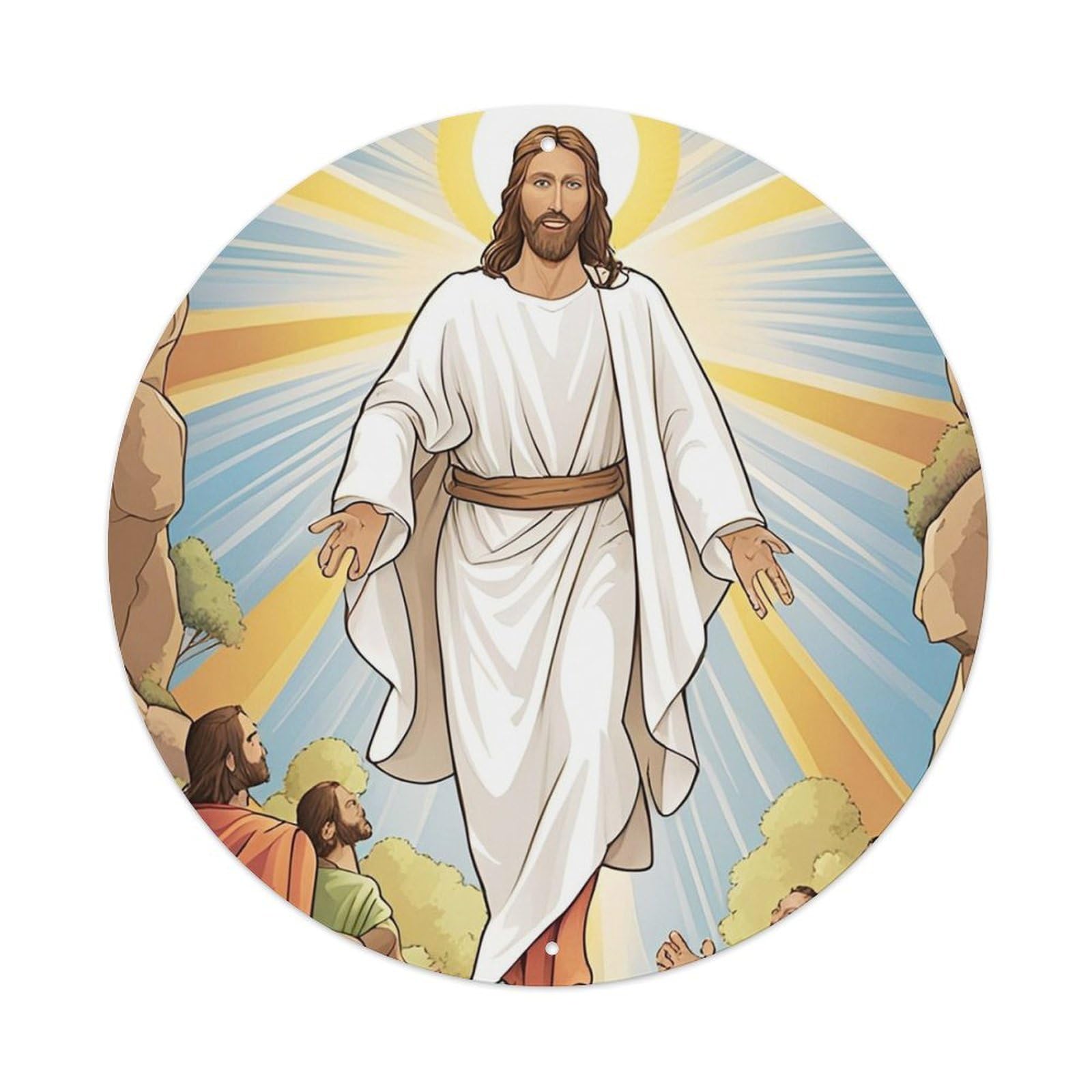 Jesus And The Believers Religious Poster 7 Vintage Metal Tin Sign Plaque Wall Decor for Cafe, Club, Garden Round Metal Poster 8x8Inch
