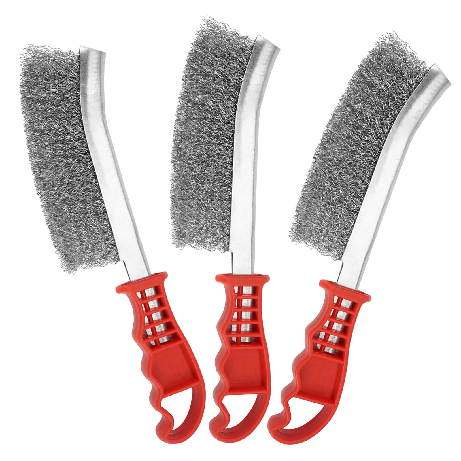 3 Pezzi Spazzola Metallica a Mano con Manico in Plastica, 235mm Spazzola Acciaio per Rimuovere, Spazzola Acciaio Lunga per La Pulizia di Vernice, Grasso Sporco, Ruggine, Sporco, Polvere(Rosso)