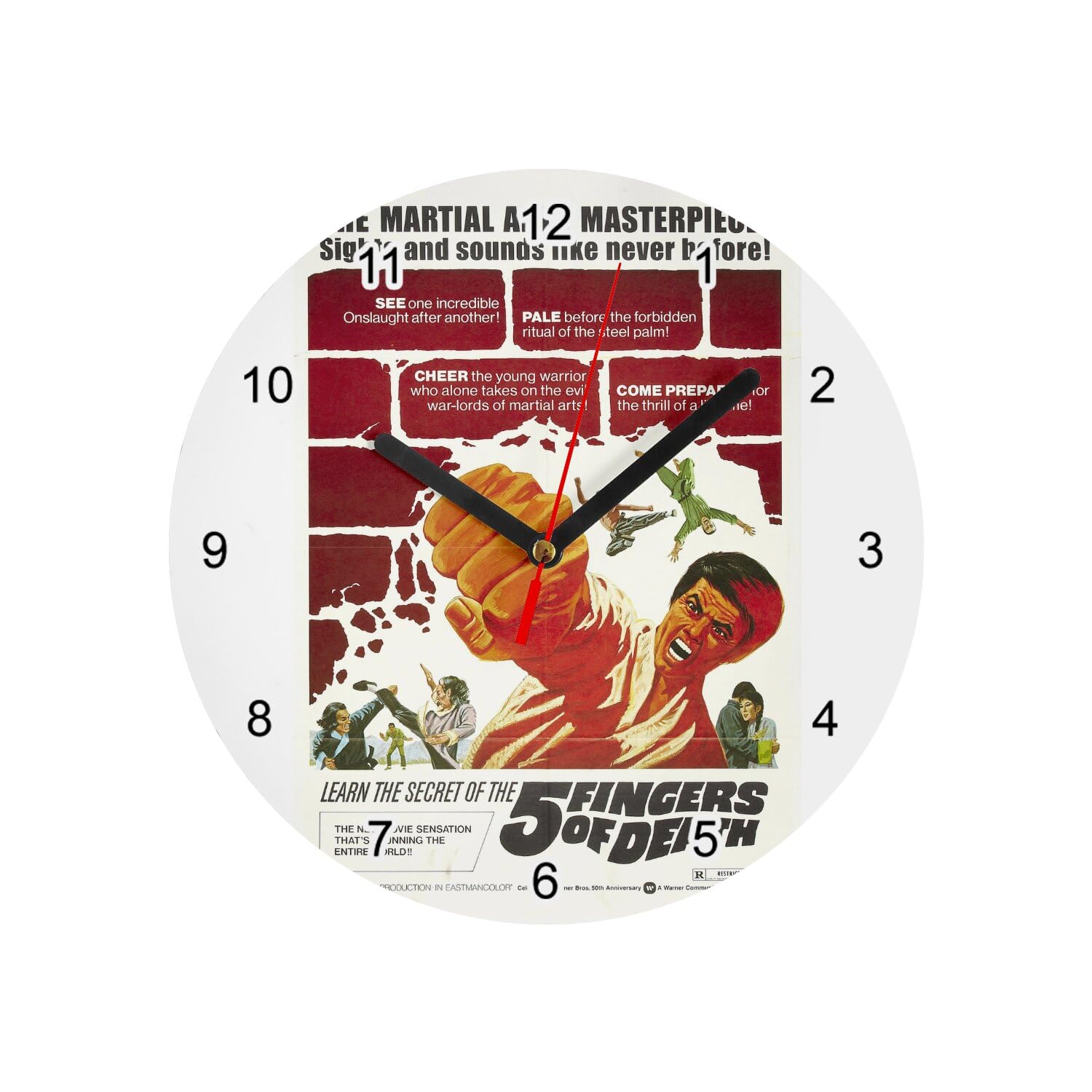 Horloge Murale en Verre 5 Fingers of Death, cadeau idéal pour cinéphile nostalgique