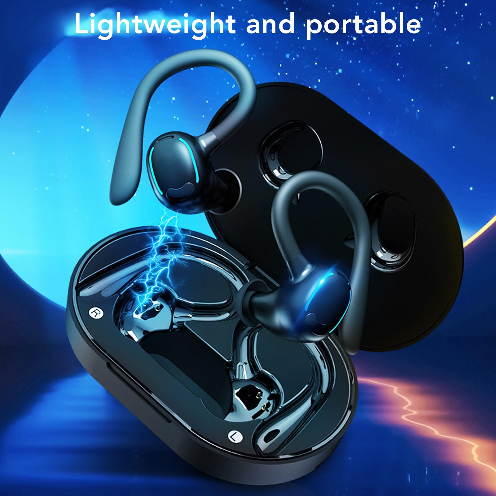 ASHATA BR Headphones Kabellose Ohrhörer, Sport Ohrhörer mit Ohrbügel, Ergonomische, Komfortable, wasserdichte IPX7 Ohrbügel Ohrhörer mit Mikrofon für Sport