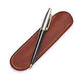 Leather Pen Case, Single Pen Pouch Cover, Fountain Pen Sleeve Holder (Cognac)