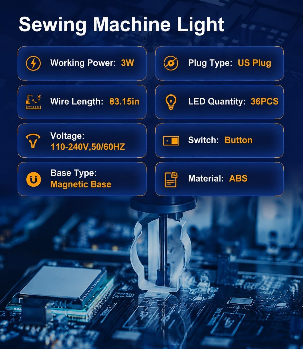 36LED Sewing Machine Light, 6.56ft Long Cord, Magnetic Base Task Work Lamp
