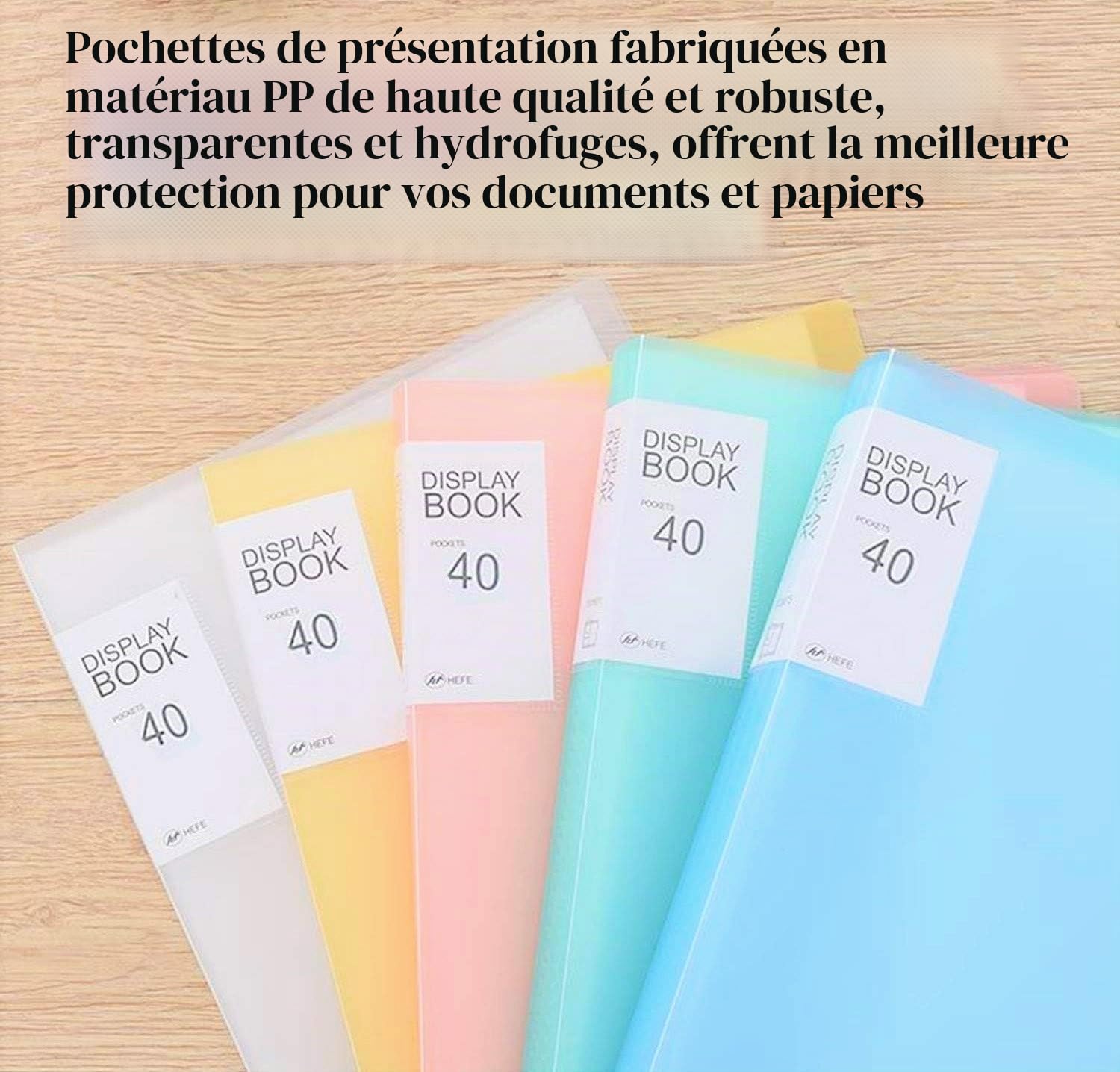 KAHEIGN 5 Pièces Livre D'affichage A4 PP, 40 Poches Transparentes Livre de Présentation en Polypropylène Solide Dossier de Présentation du Dossier Projekt Couverture Translucide (5 Couleurs)