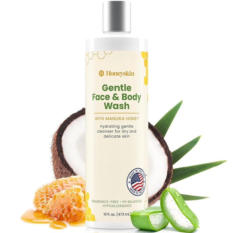 Sabonete líquido para rosto e corpo Honeyskin com mel de Manuka, aloe vera e cehami, 473 mL