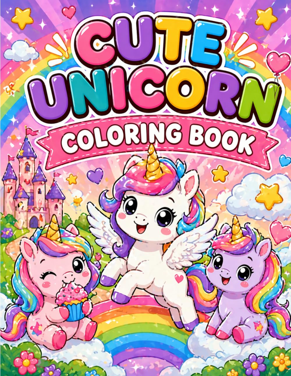 Cute Unicorn Coloring Book: Fun and Easy Kawaii Unicorn Coloring Pages with Adorable Magical Characters, Simple Designs, and Happy Scenes for Creative Kids