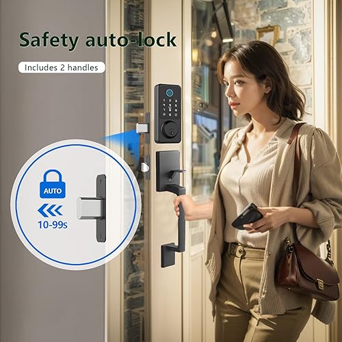 Miniatura 4 de Juego de manijas de cerradura de puerta delantera, cerradura de puerta con teclado con asas, kit de cerradura inteligente de entrada sin llave,