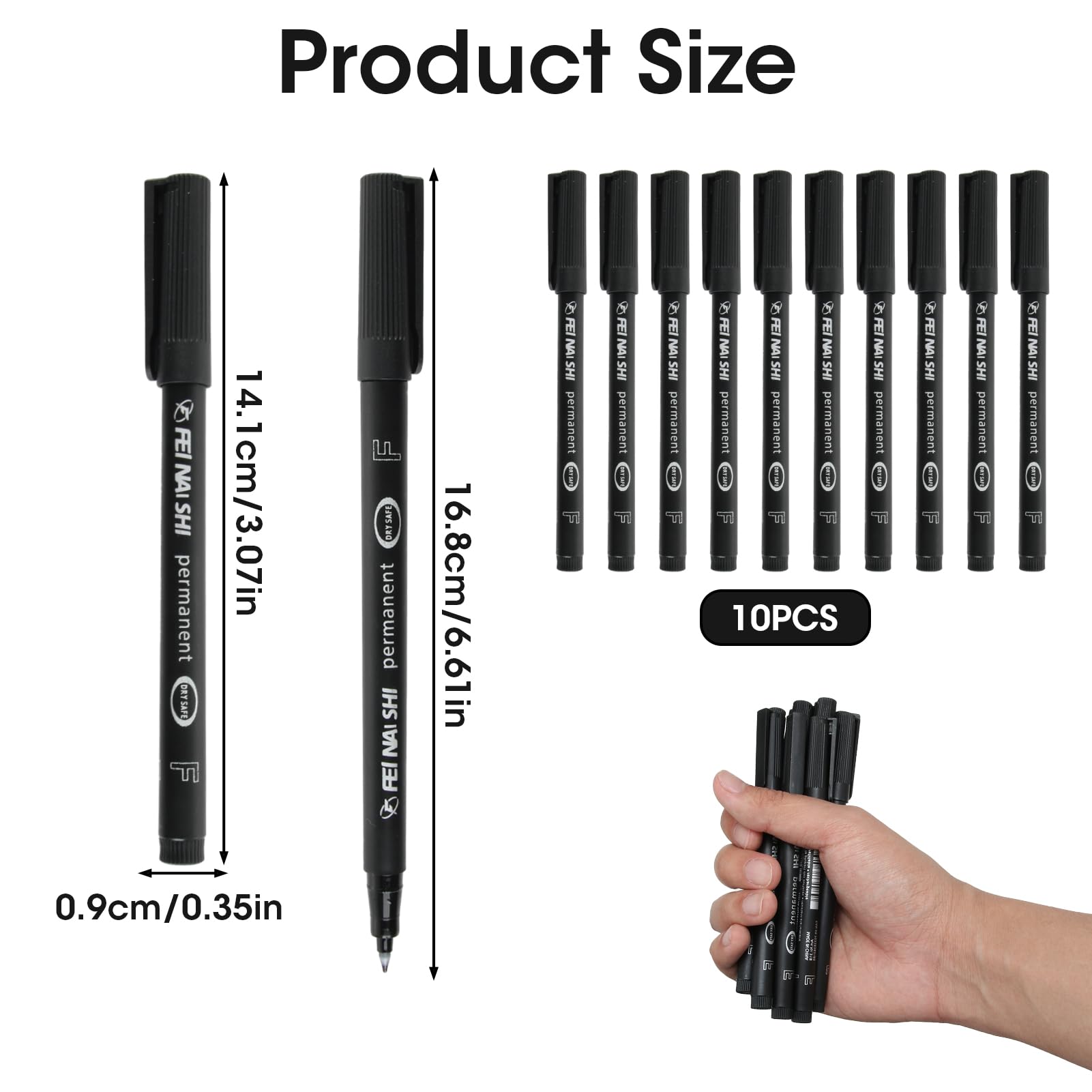 10 Pcs Fine Point Black Permanent Marker Pens, Marker Pen Quick Drying & Waterp | UK
