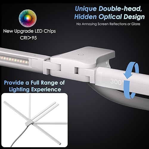 Miniatura 4 de Lámpara de escritorio con base de metal, lámpara de oficina LED de 31.5 pulgadas para oficina en casa, luz de escritorio de doble cabezal de 24 W,