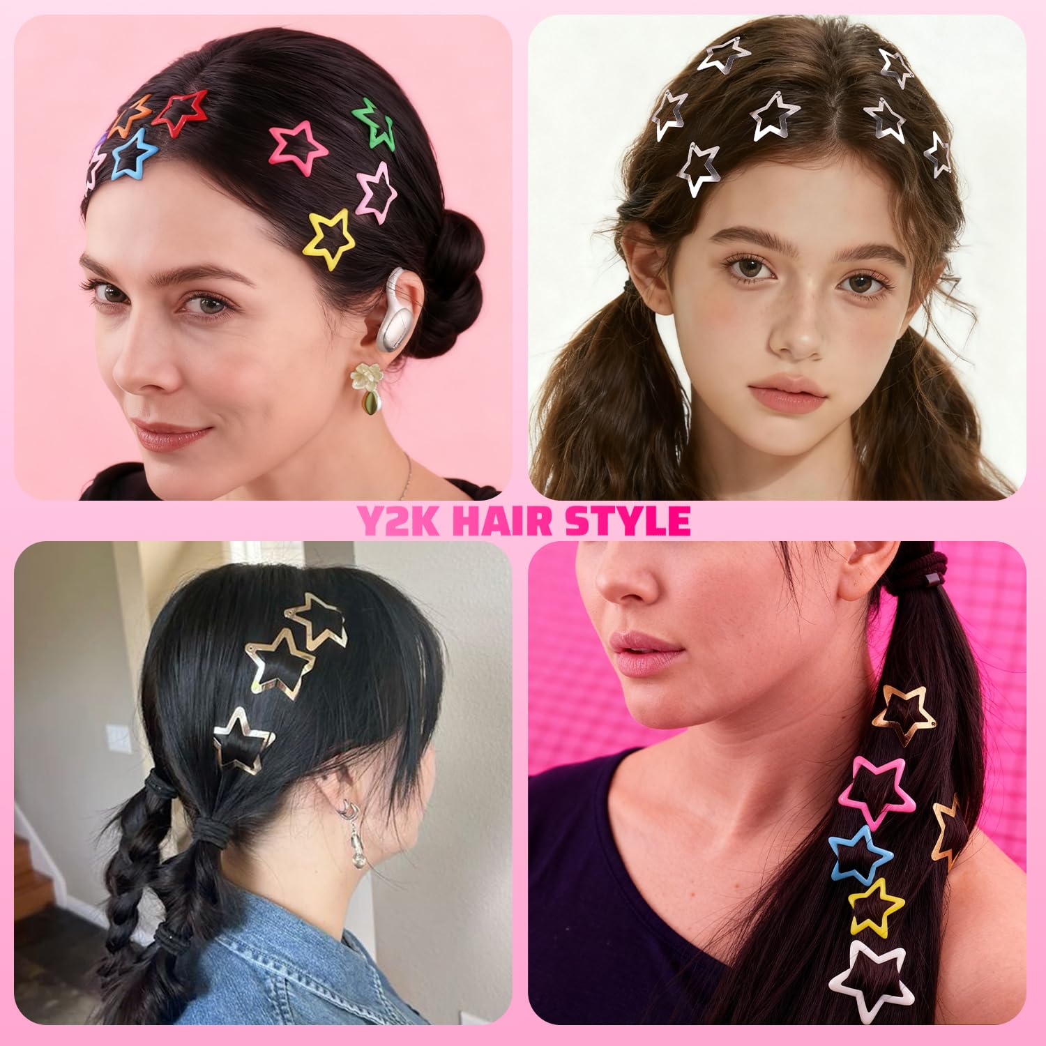 Tinkrstuff 100 PCS Colorful Hair Clips, 1.18 Inch Y2K Accessories Star Hair Clips, Non-Slip Snap Small Star Colorful Barrettes Accessories for Girls Women, Fashion Cool Ornament Set for Rave Decor