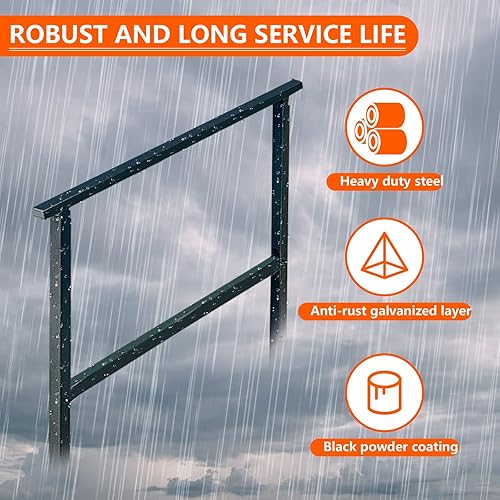 Miniatura 6 de Barandilla de escalera al aire libre de 2 o 3 escalones, pasamanos de hierro forjado negro con ajustable 0-30 para porche delantero, barandilla de