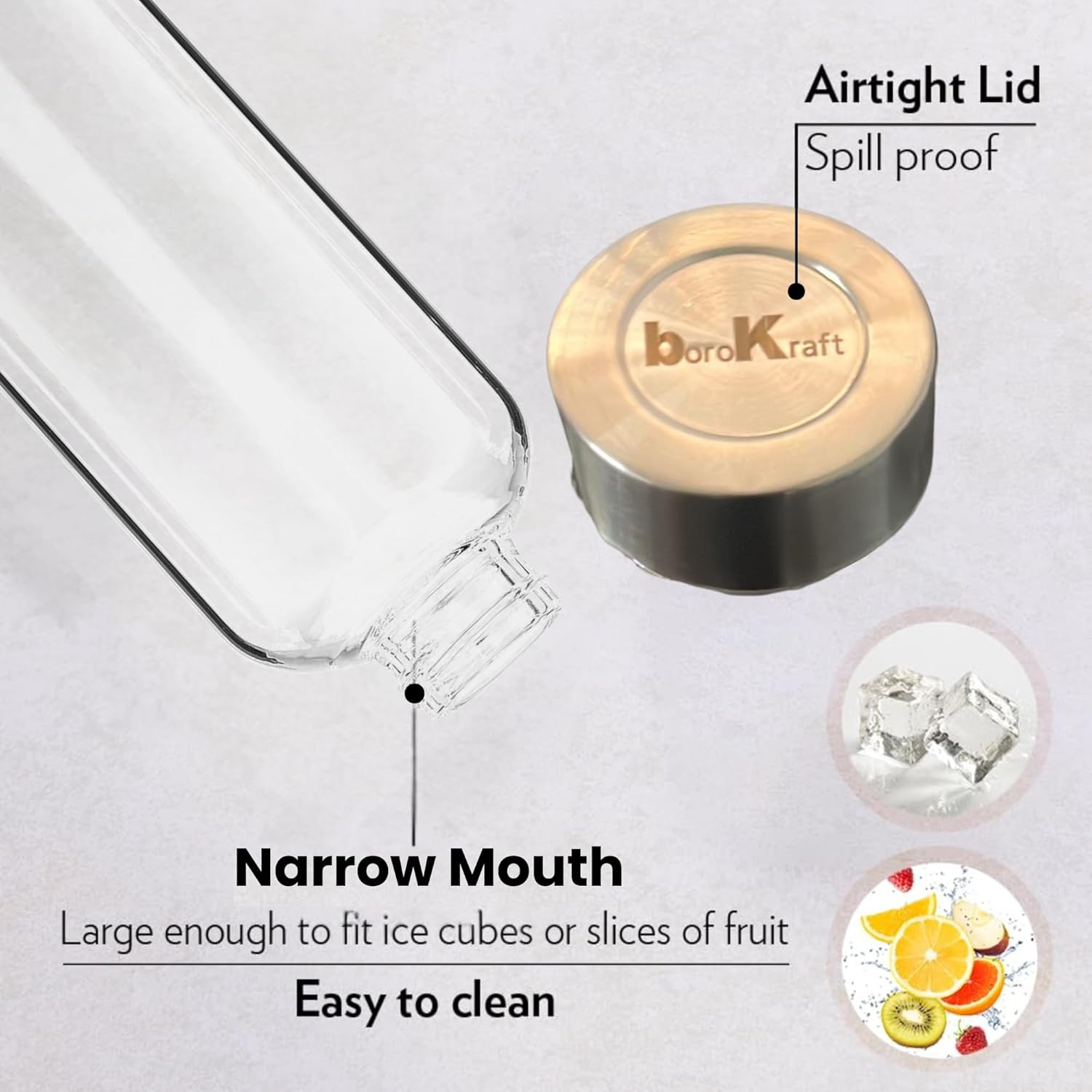 16 Oz Set of 4 Clear Glass Bottles with Broad Steel Lid/Cap, Leak Proof, Borosilicate Glass, BPA Free, Ideal for Juicing, Suitable for Hot & Cold Drinks -Thin Glass Brekable