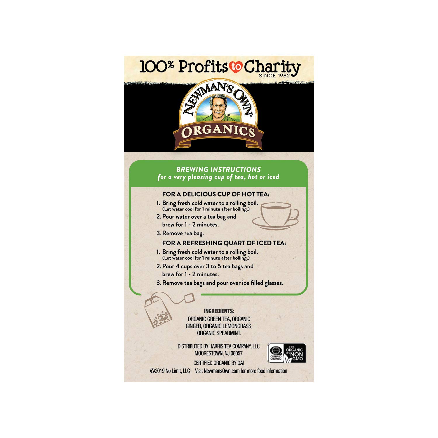 Newman's Own Organic Ginger Green Tea Green Tea with 20 Individually Wrapped Tea Bags Per Box (Pack of 6) USDA Certified Contains Caffeine Brew Hot