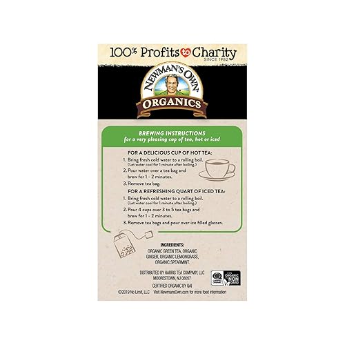 Miniatura 4 de Newman's Own Té verde de jengibre orgánico con 20 bolsas de té envueltas individualmente por caja (paquete de 6) certificado por USDA que contiene