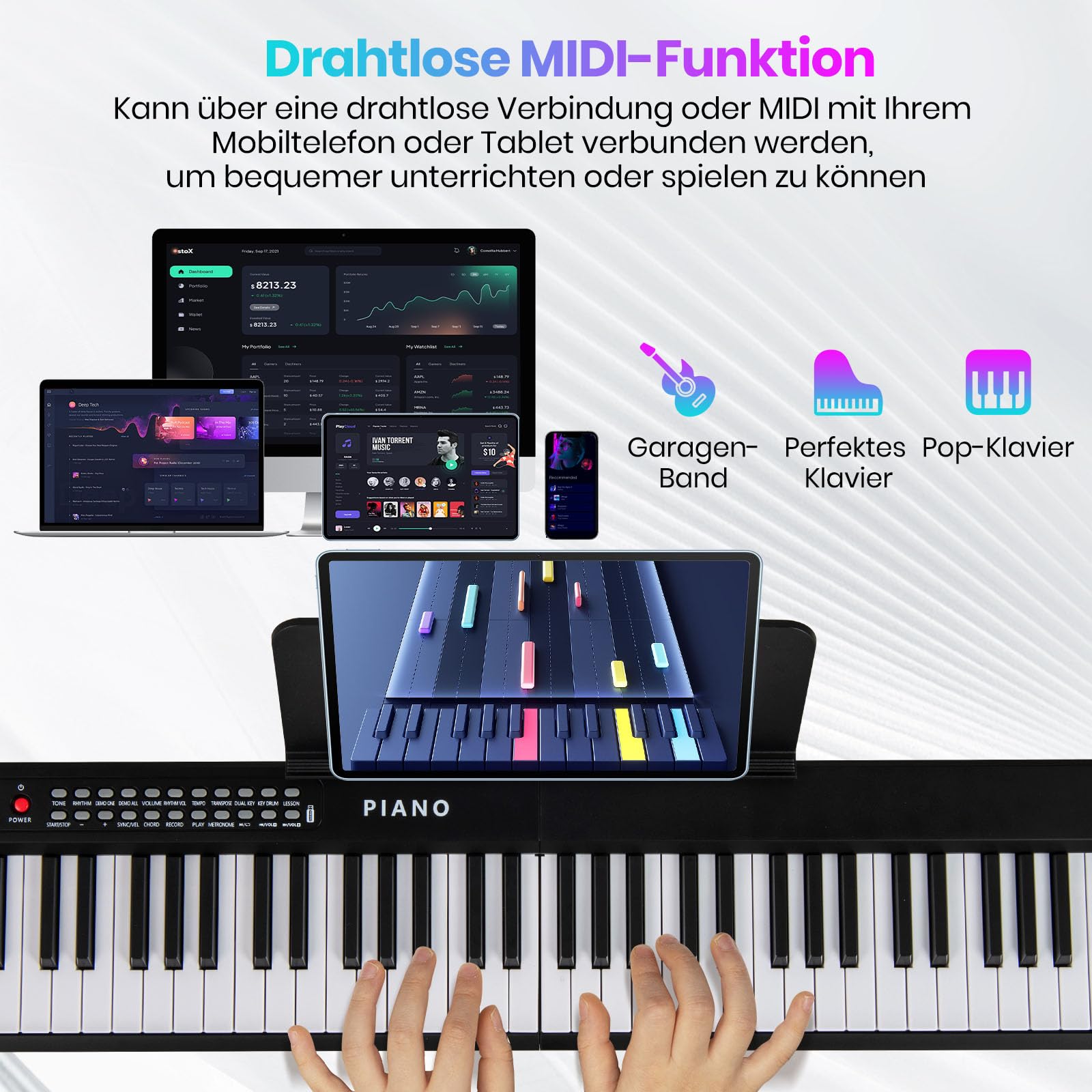 GOPLUS Elektronisches Klavier mit 88 Tasten, zusammenklappbares Digitalpiano mit Aufbewahrungstasche, Notenständer & Mikrofon, tragbares Keyboard in voller Größe für Kinder & Erwachsene (Schwarz)
