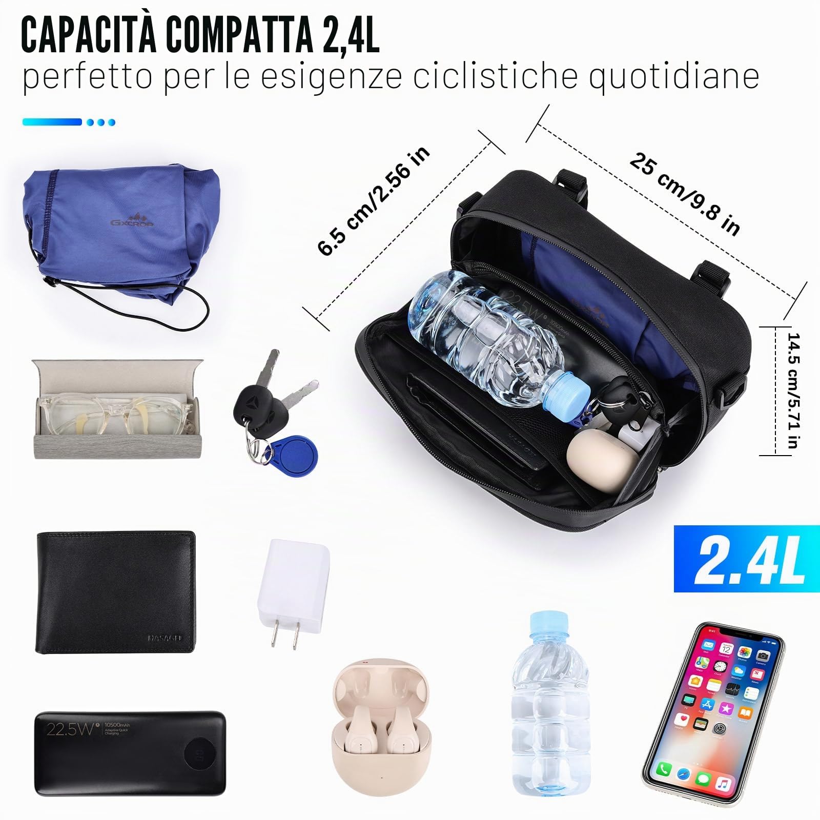 GXCROR Borsa da manubrio per bicicletta, borsa anteriore Magic Tape