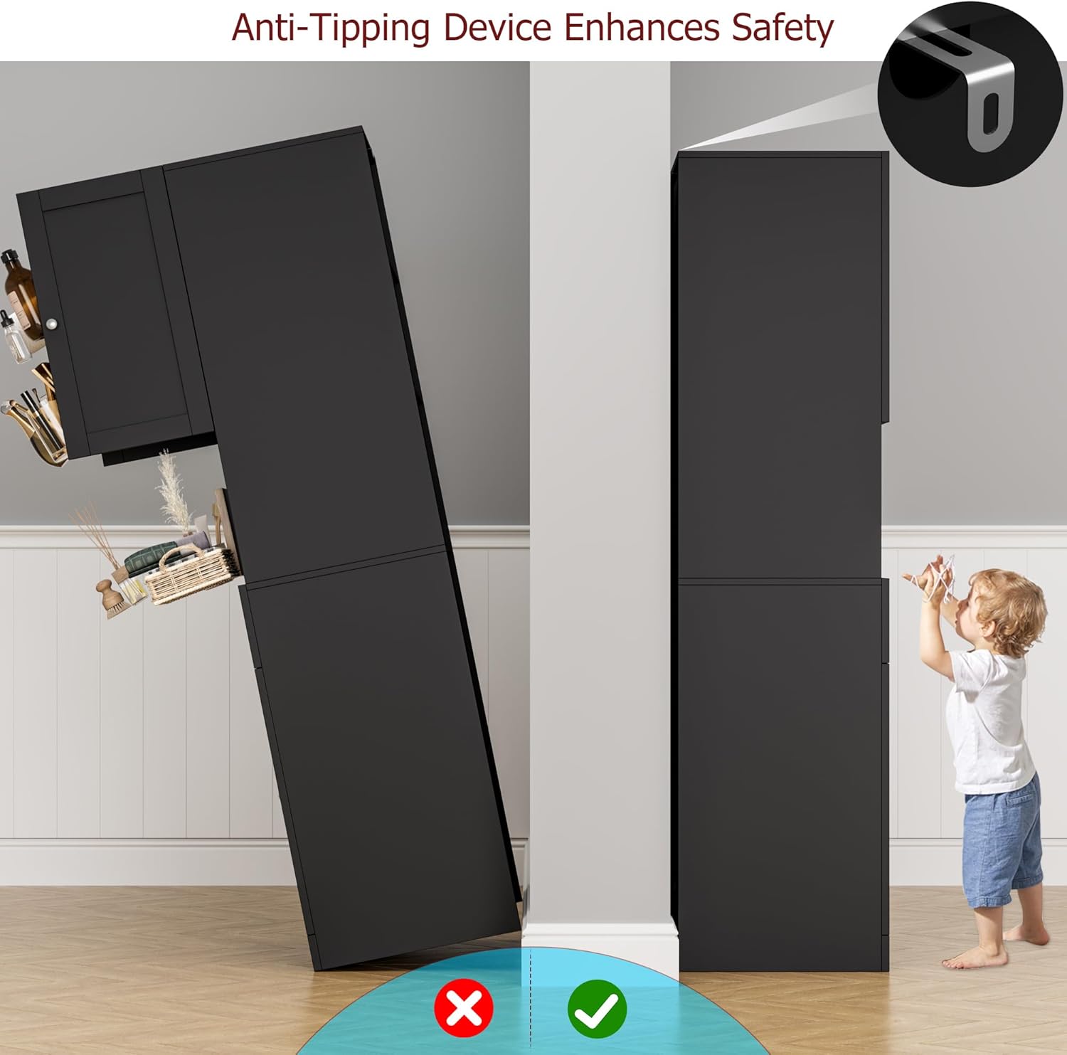 HIFIT 2 Pcs Tall Kitchen Pantry Cabinet, Large Kitchen Hutch Storage Cabinet with Doors & Wide Shelves, 67" Tall Modern Coffee Bar Cabinets with Drawers Cupboard Set for Home Dining Living Room, Black