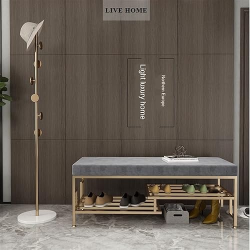 Miniatura 5 de Zapatero de entrada, banco de metal para zapatos con cojín acolchado, organizador de zapatos de 2 niveles, estante de almacenamiento para entrada,