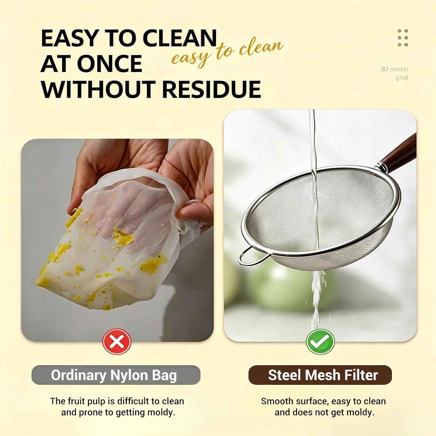 3 Pack Fine Mesh Strainers with Silicone Tongs, Stainless Steel Sieve Set with Wooden Handle, Small/Medium/Large Food Strainers for Baking Flour, Baby Food, Juice, Soy Milk, Kitchen Cooking