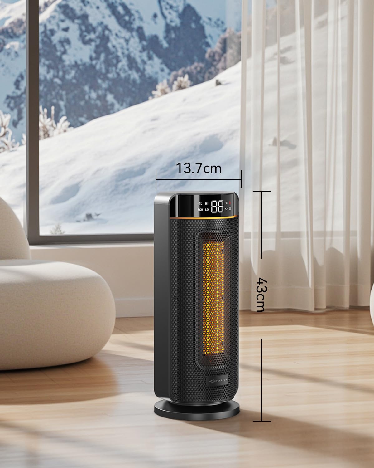 MYCARBON Stufa Elettrica da Bagno Basso Consumo LED Display con TEMP Regolabile 5℃-35℃ 4 Modalità ECO Timer 12h Oscillazione 70° Stufetta 1900w Termoventilatore Spegnimento Automatico con Telecomando