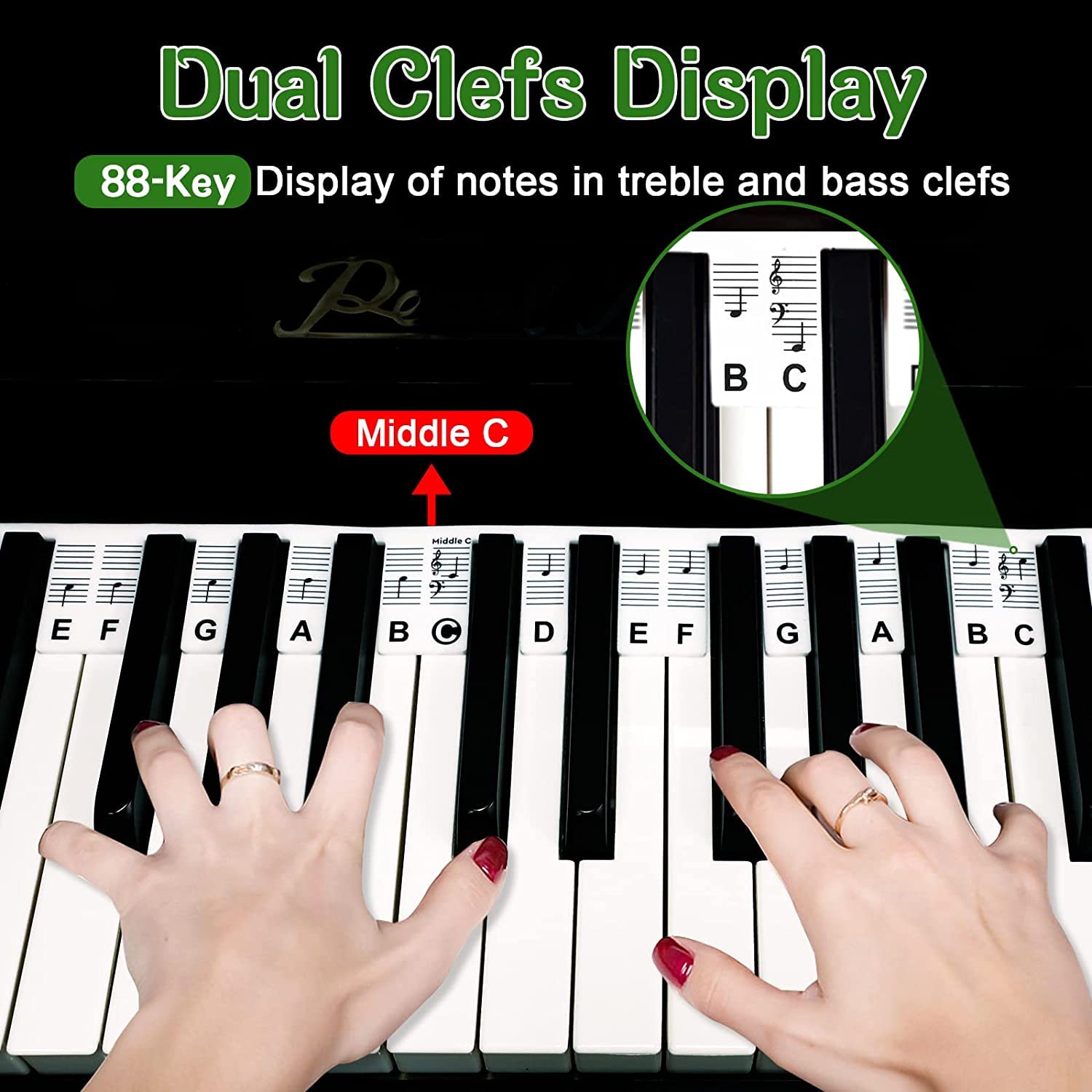 Adesivo per Tastiera del Pianoforte,Adesivo per note di pianoforte,Etichette per Tastiera Pianoforte,Pianoforte pieghevole,Adesivi per Tastiera di Pianoforte,Guida Alle Note di Pianoforte