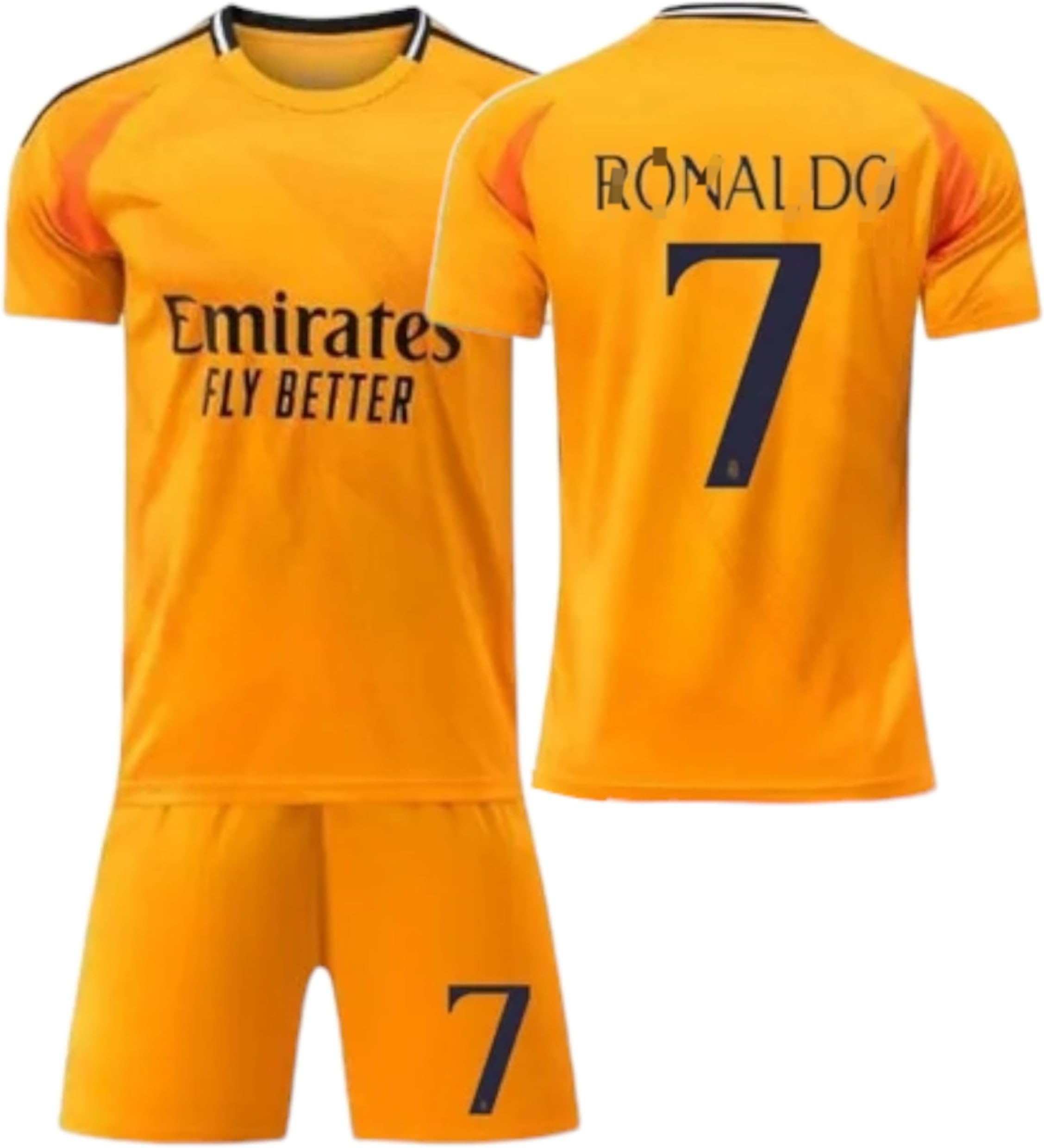 UX MACH24/25 Season Madrid Away Football Kits Ro #7 Fans Football Jersey/Shorts Kids and Youth Sizes.(Orange) (UAE/KSA, Age, 10 Years, 11 Years, Regular, ORANGE)