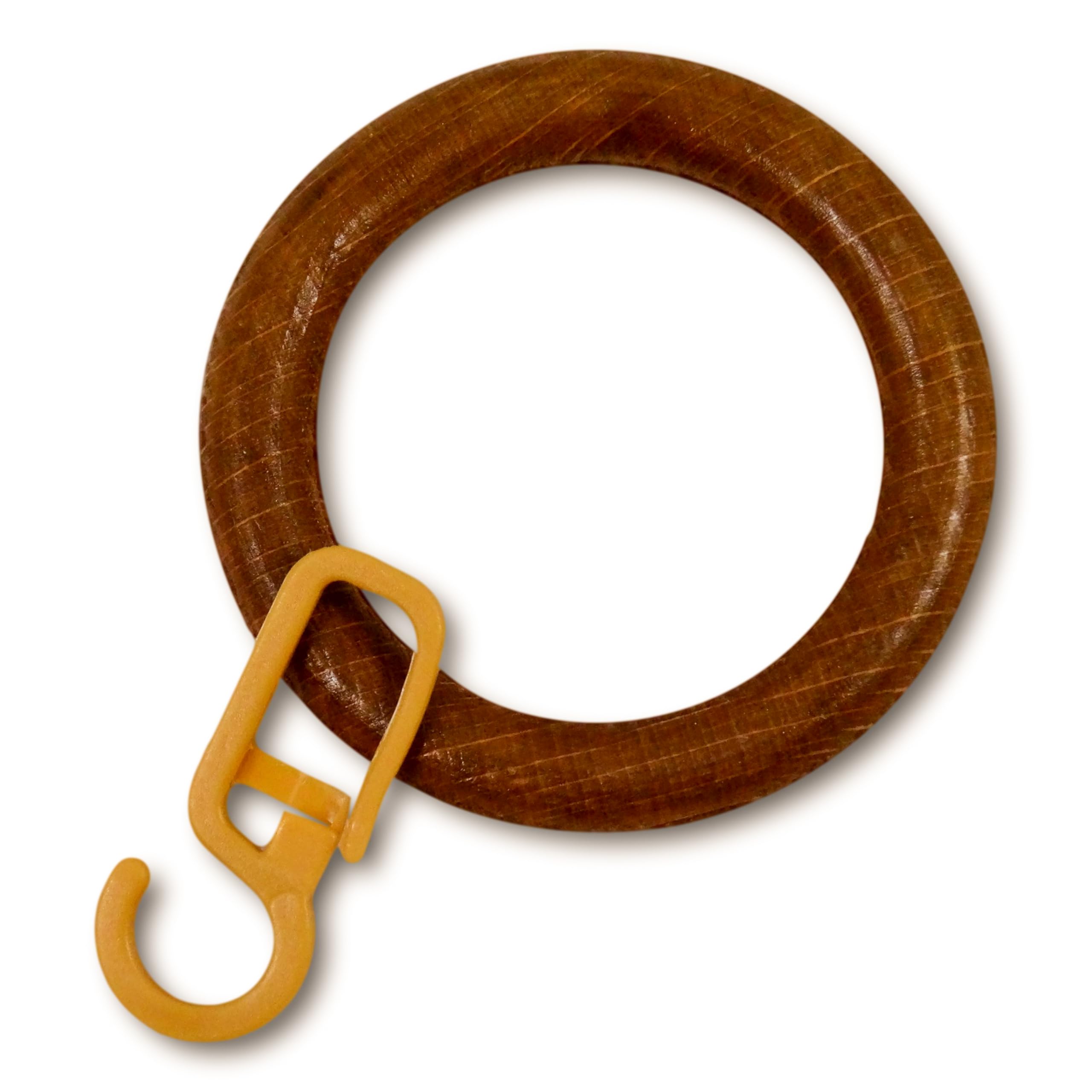 Holz Ringe/Gardinenringe Ø 16 / Ø 20 / Ø 25 / Ø 28 / Ø 33 mm, mit Gardinenhaken/Faltenhaken, für Gardinenstangen - Set 10 Stück - Made in EU (Honigeiche, Ø 20)