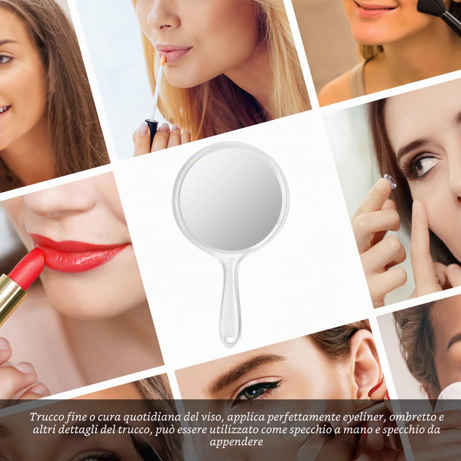 Specchio a Mano con Manico Specchio Bifacciale Specchio con Ingrandimento 1X/3X Specchio Cosmetico Forma Rotonda per Trucco Quotidiano da Donna