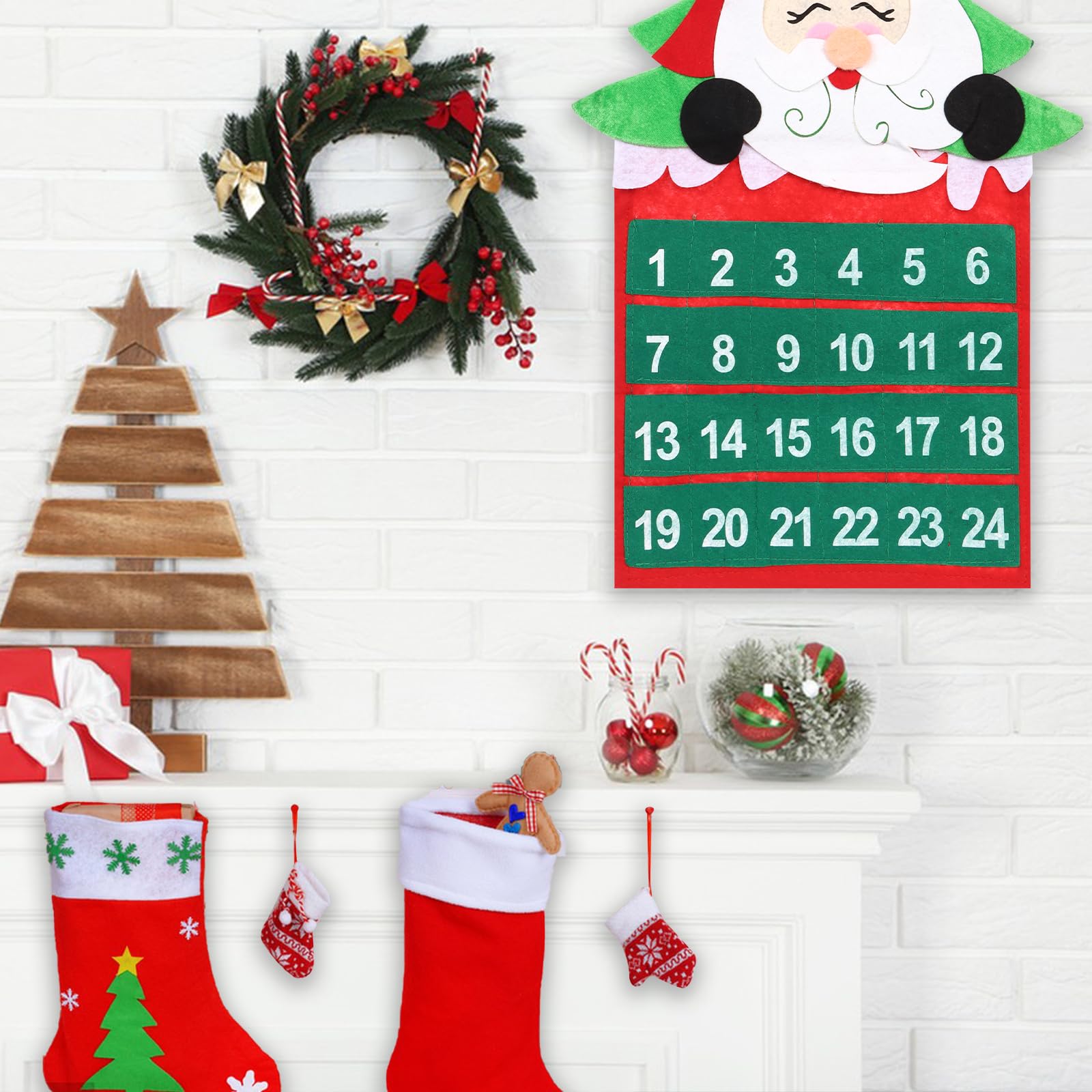 Calendario dell'Avvento per Natale, Natale, calendario dell'Avvento in feltro, con tasche da 24 giorni, può essere decorato liberamente, calendario natalizio fai da te, conto alla rovescia di Natale,
