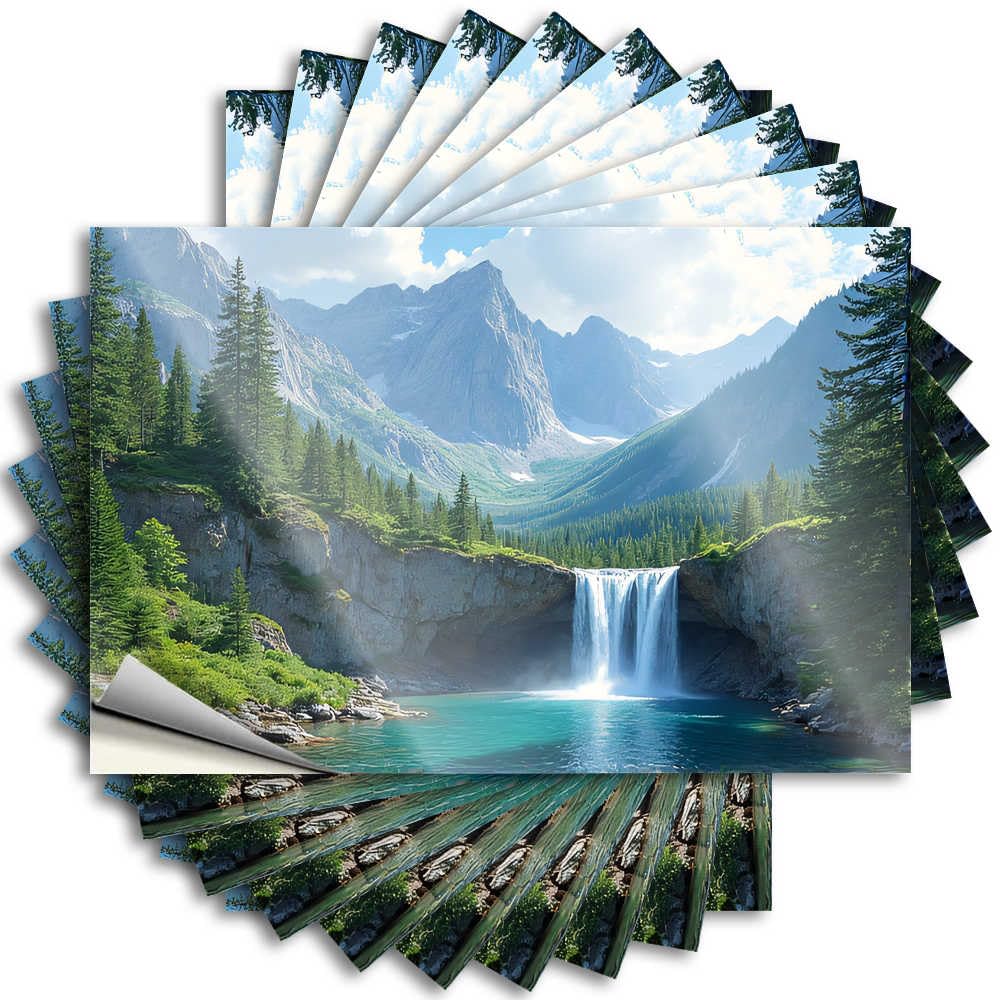 Abipuir - Nature's Majesty: A Mountainous Waterfall Landscape Stickers 10 Automotive Car Stickers (6 x 9 cm)