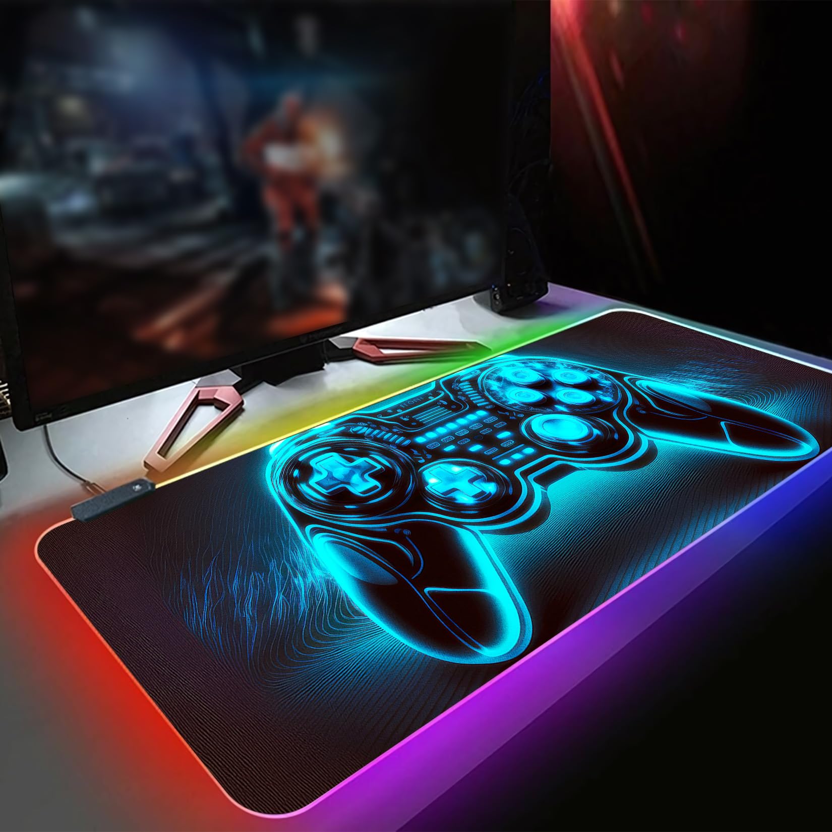 Alfombrilla de mouse LED XL para juegos con 14 modos de luz, alfombrilla de mouse para gamer iluminada, 31.5 x 11.8 pulgadas, antideslizante, estilo RGB grande, accesorios de juego negros