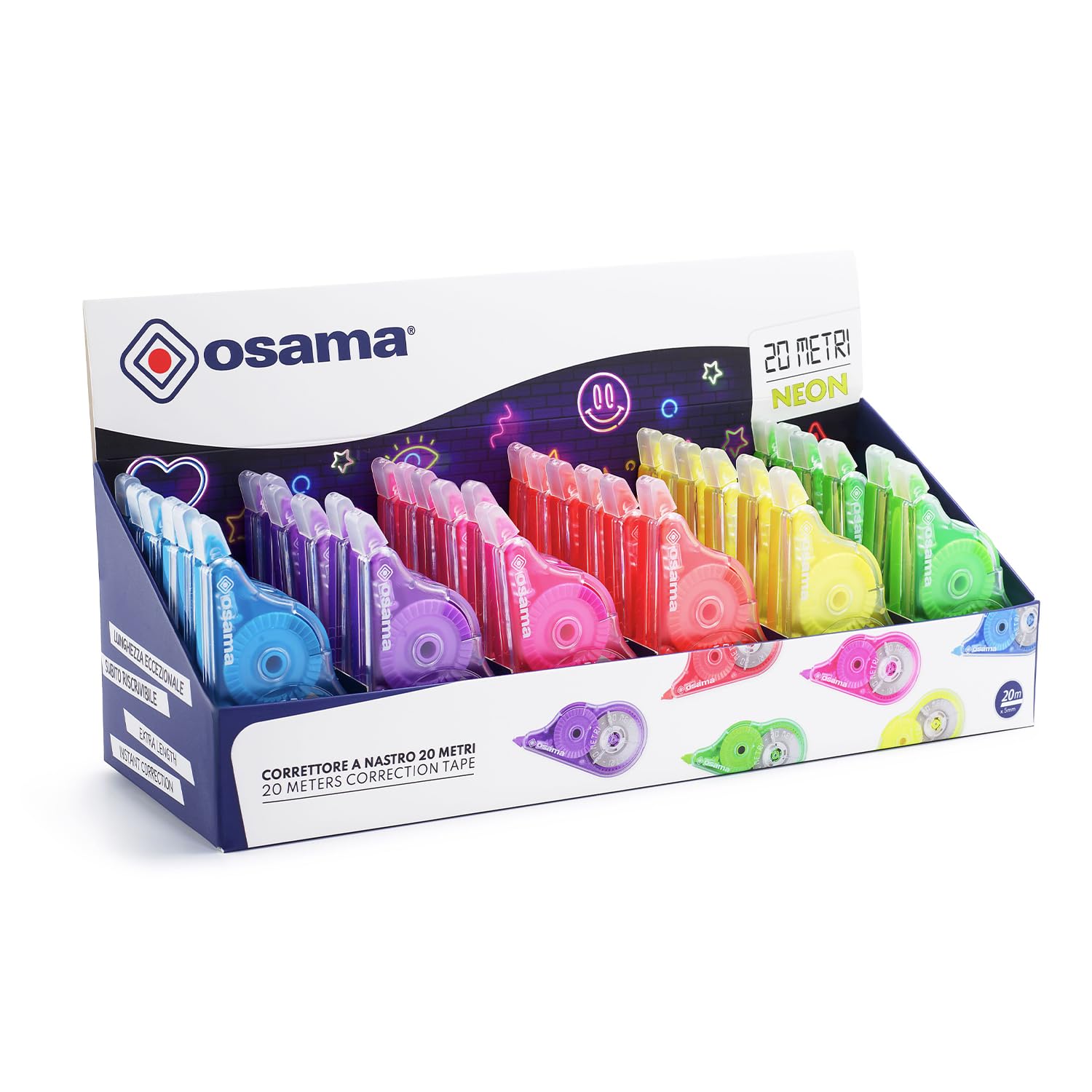 Osama - Correcteur Blanc à Ruban, 20 M, Kit 36 Pièces, Idéal comme Accessoire Bureau, Papeterie et Fourniture Scolaire - Effaceur pour Écrire sans Erreur avec Couverture Optimale Blanche, Longue Durée
