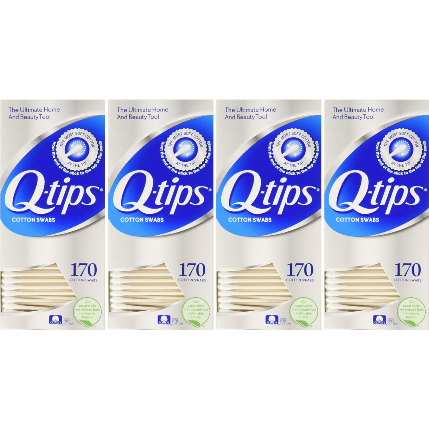 Qtips Cotton Swabs 170 Count (Pack of 4) Total 680 Swabs