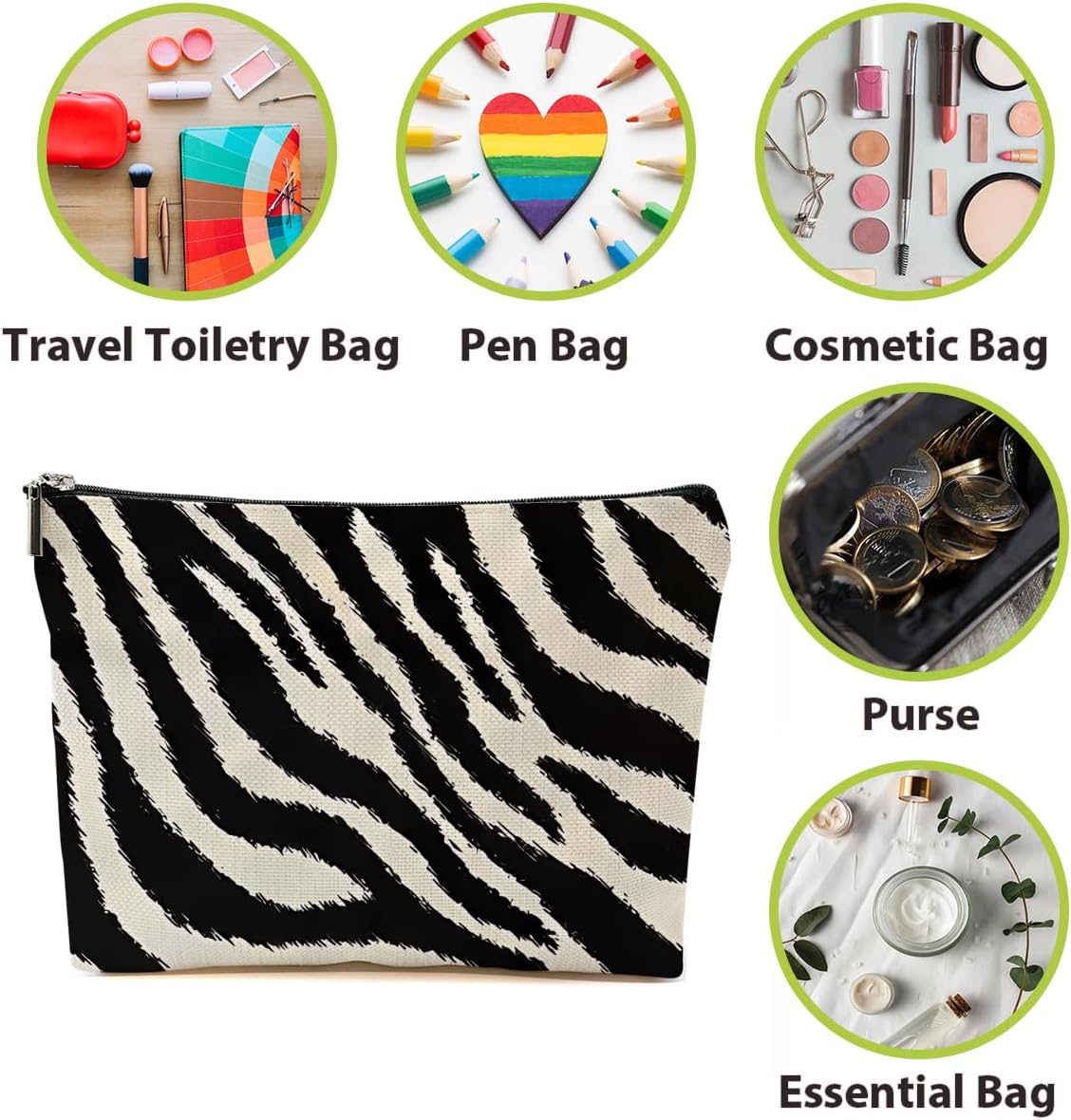 Zebra Print Makeup Bag, Black White Cosmetic Bags, Zebra Print Gifts