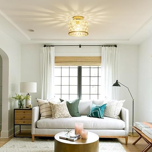 Miniatura 5 de Lámpara de techo moderna de montaje empotrado, bombilla incluida, con pantalla de cristal martillado transparente de granja, lámparas de techo de