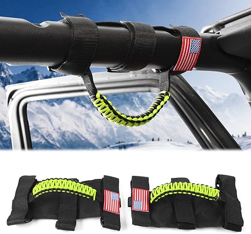 JeCar 2 asas de agarre para barra antivuelco, asas de agarre de paracaídas para Jeep Wrangler YJ TJ JK JKU JL JLU y Gladiator JT, negro y verde