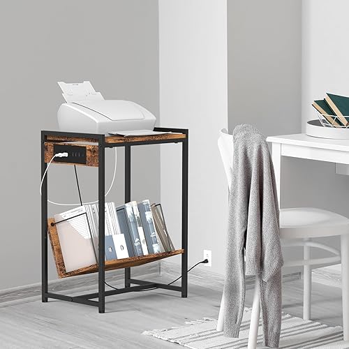 Miniatura 6 de CADUKE Soporte para tocadiscos de 2 niveles con almacenamiento para discos de vinilo con ruedas, mesita de noche industrial con estación de carga