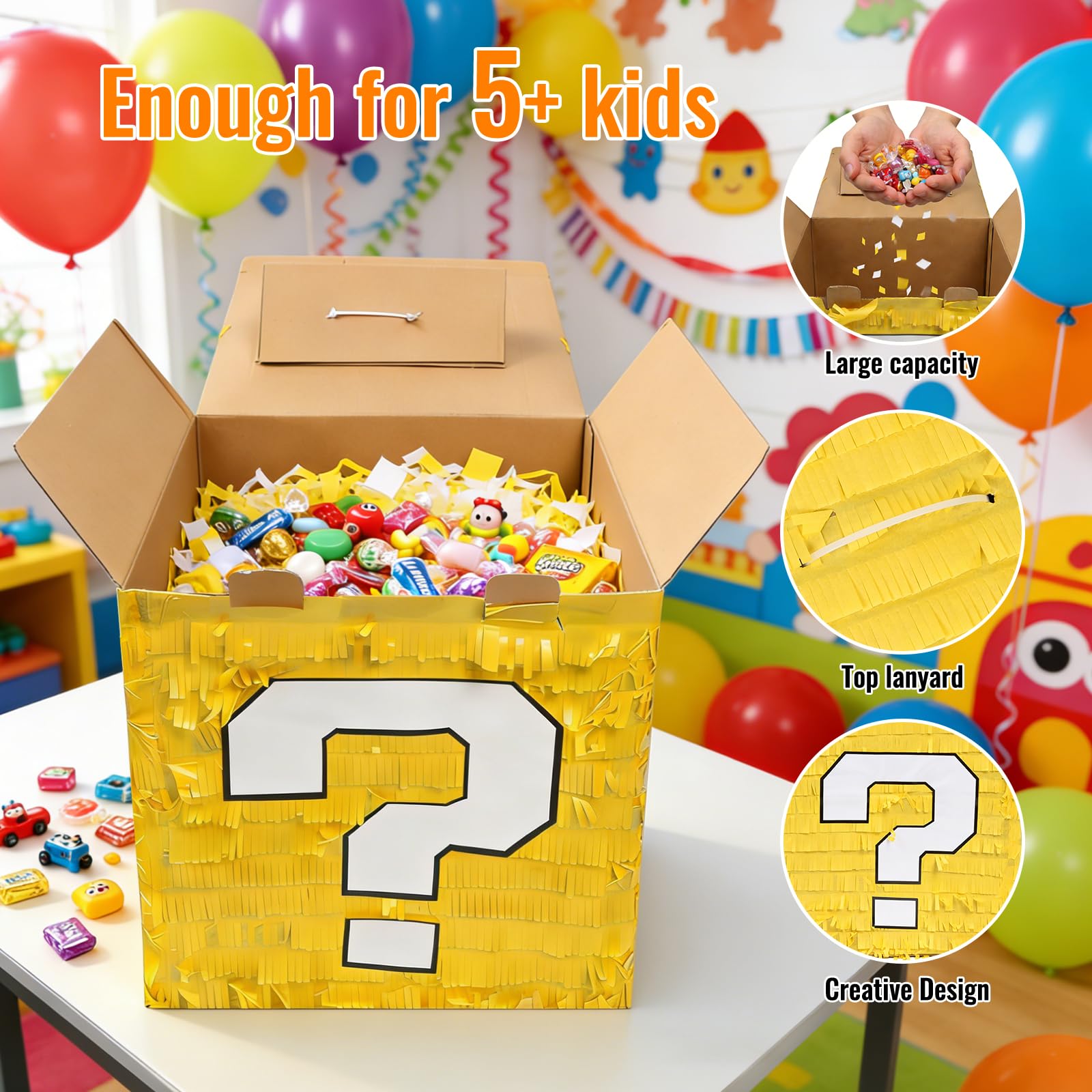 Juego de piñatas grandes para fiestas infantiles, kit completo de juego de fiesta con palo de golpear, vendas y relleno de confeti, perfecto para decoraciones de fiesta de cumpleaños para niños y - imagen 3