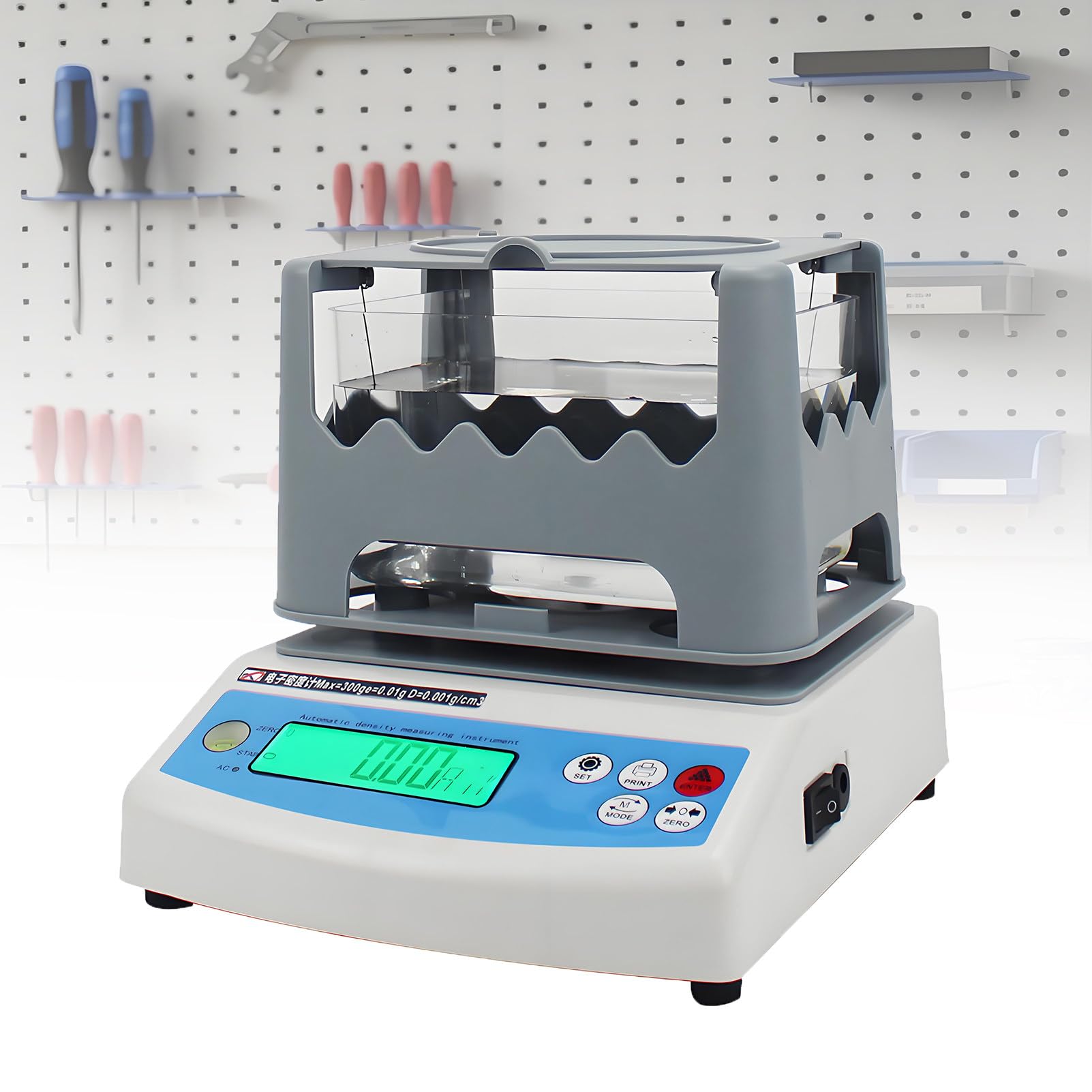 Densimetro Elettronico per Solidi, Strumento di Misura della Densità per Materiali Quali Gomma e Plastica; Portata Massima 300 G/600 G, Risoluzione della Densità 0,001 G/Cm³ 300g