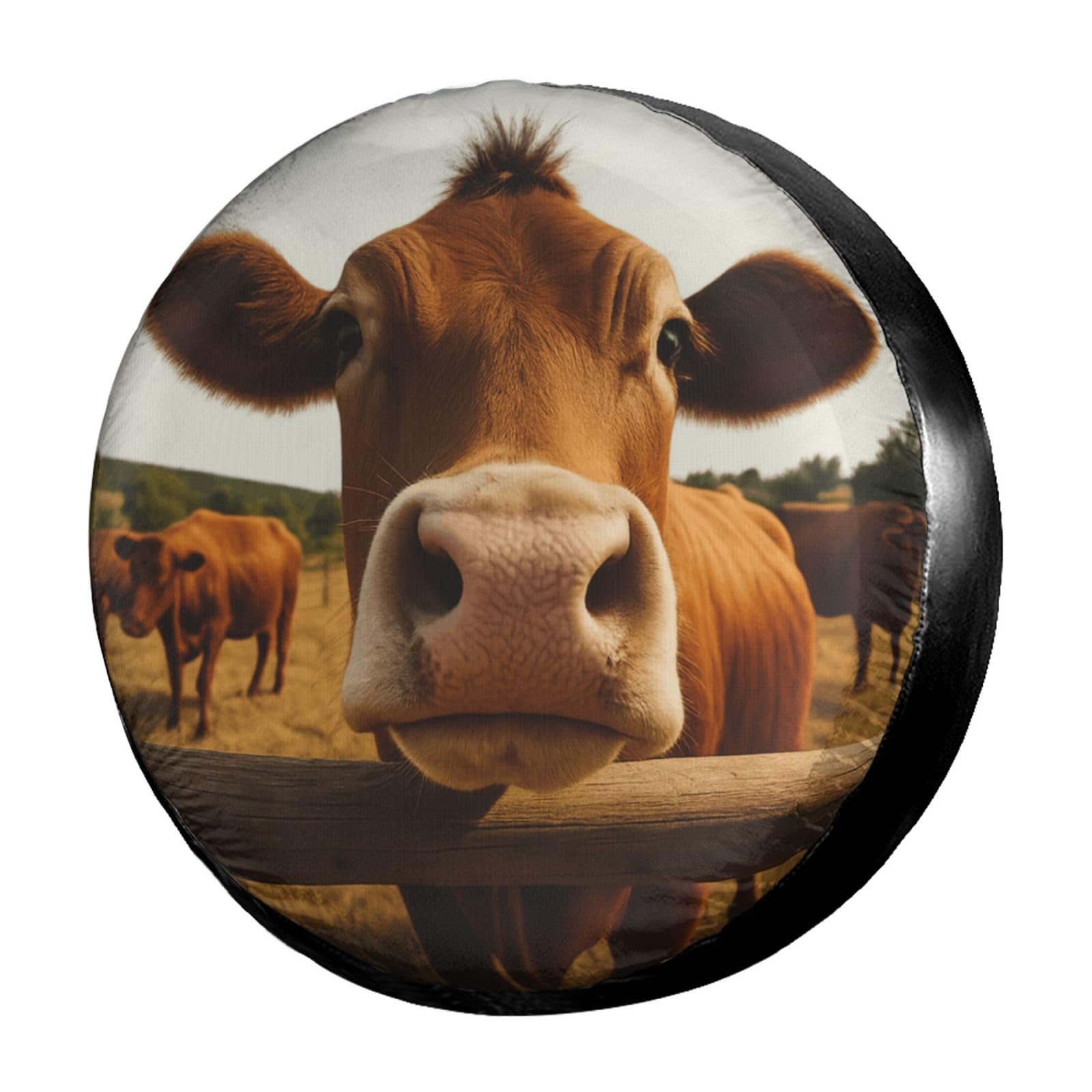 Dujiea Brown Cow Head Spare Tire Cover, Universal Wheel Tire Cover Waterproof Dust-Proof Tire Protectors for Trailer Rv SUV Truck Camper and Many Vehicle 14 15 16 17 Inch