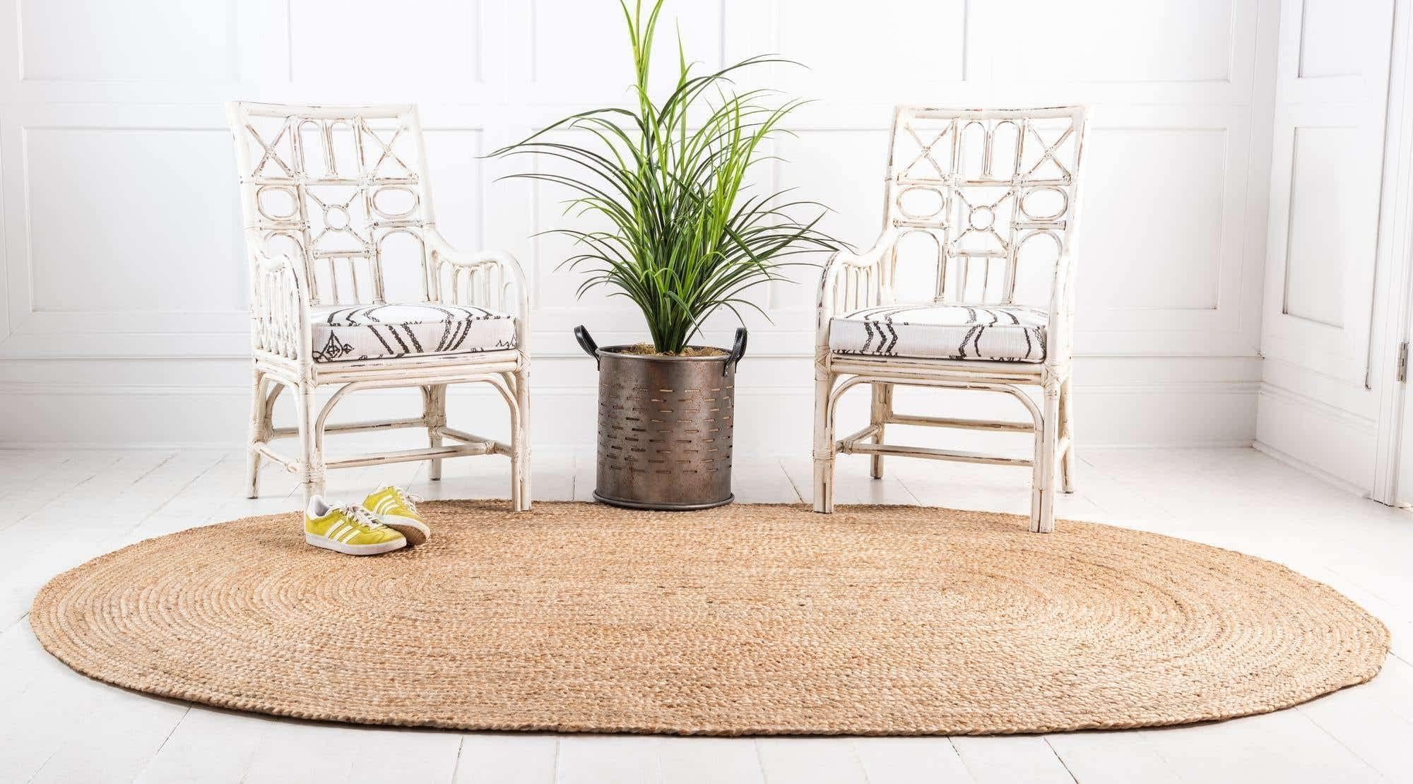 OVL313J Tapis en Jute Naturelle tressée à la Main de Forme Ovale - Tapis de Couloir et de Salon (90 x 150 cm, Beige)