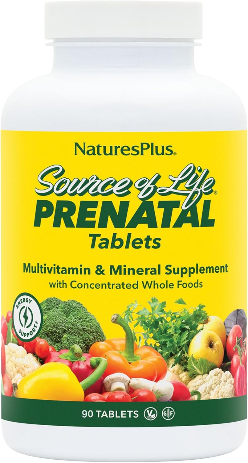 NaturesPlus Source of Life Prenatal - 90 Tablets - Multivitamin & Mineral Supplement with Iron - Nutritional Support for Pregnancy - Gluten Free, Vegetarian - 45 Servings