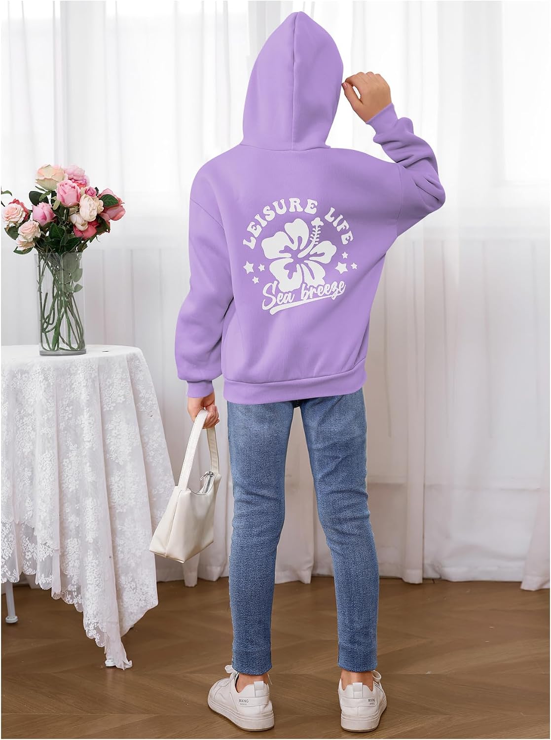 SweatyRocks Girl's Floral Graphic Hoodies Long Sleeve Oversized Sweatshirt with Pocket