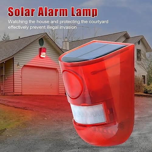 Miniatura 5 de Alarma solar de sonido y luz, sensor de movimiento, 110 decibeles, alarma de sonido de sirena y 6 LEDs de advertencia de flash, sistema de alarma de