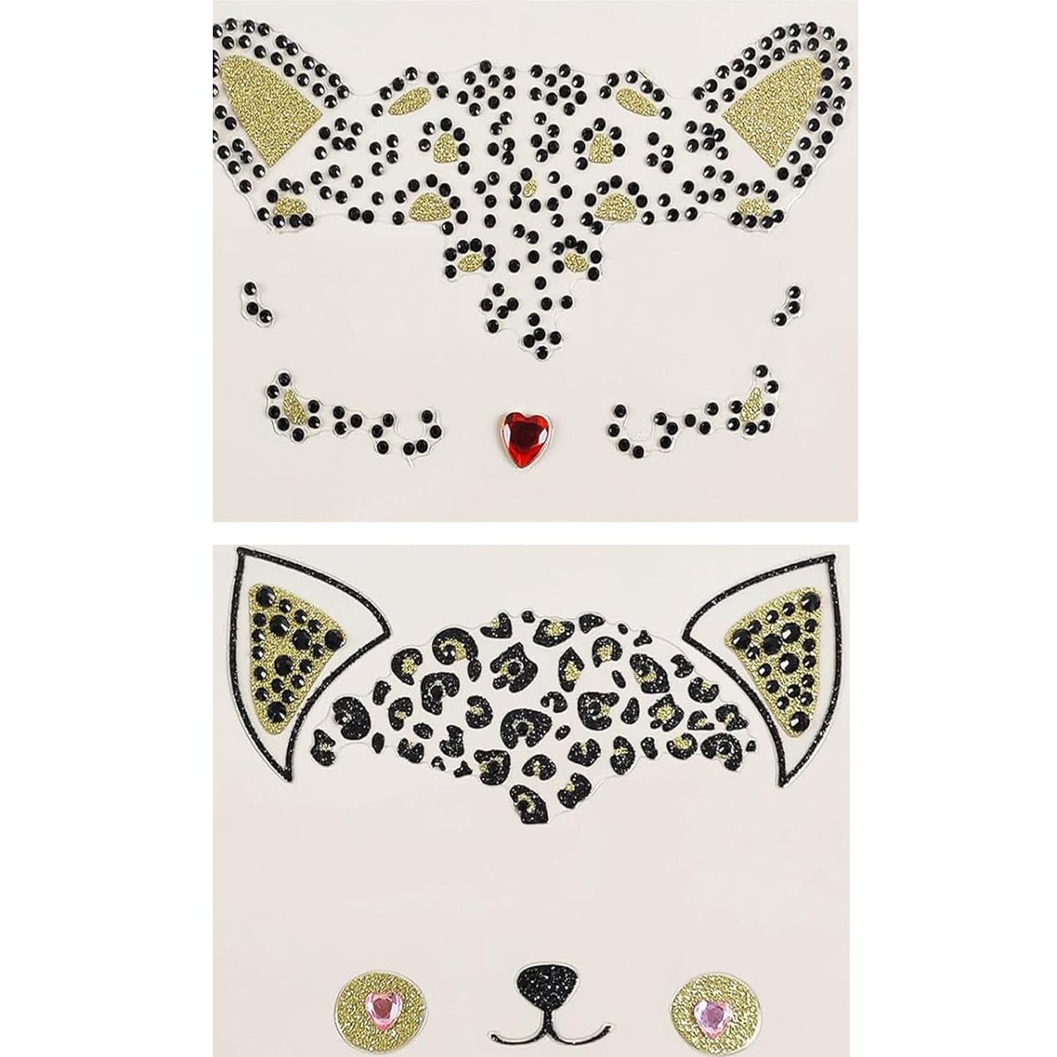 2 Stück Face Art Sticker Katze, Temporäre Gesichtstattoo Halloween, Katze Glitzer Gesicht Aufkleber, Katzen Gesicht Edelsteine Aufkleber, Katzen Tattoo Gesicht für Halloween Fasching Cosplay Maskerade