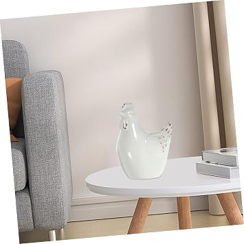 Modern Ceramic Hen Figurine, White Decorative Sculpture for Home