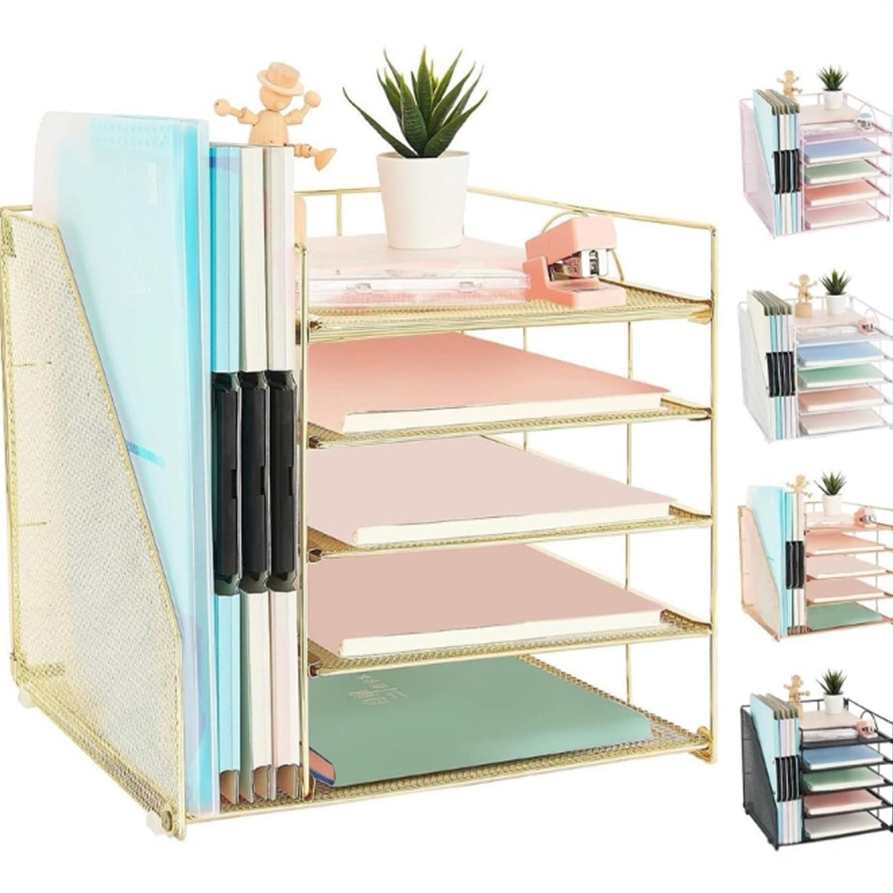 Organizer da scrivania, organizer per documenti a 5 ripiani, cartella con lato, accessori da scrivania per ufficio, organizer da scrivania per forniture per ufficio, bianco