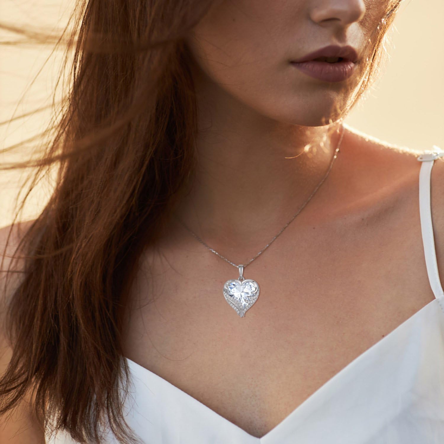 STARCHENIE Angel Wings Necklaces for Women, 925 Sterling Silver Love Heart Pendant Birthstone Jewelry