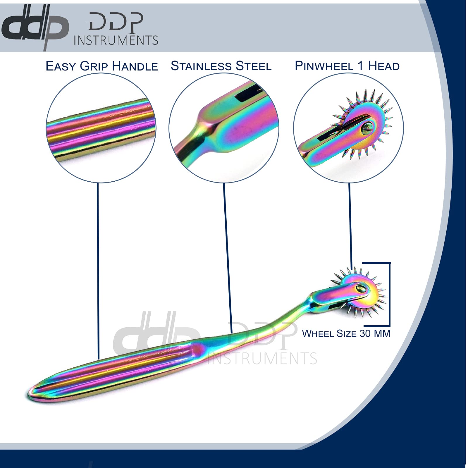 DDP Wartenberg Pin Wheel Pinwheel Single Head Diagnostic Multi Color Rainbow
